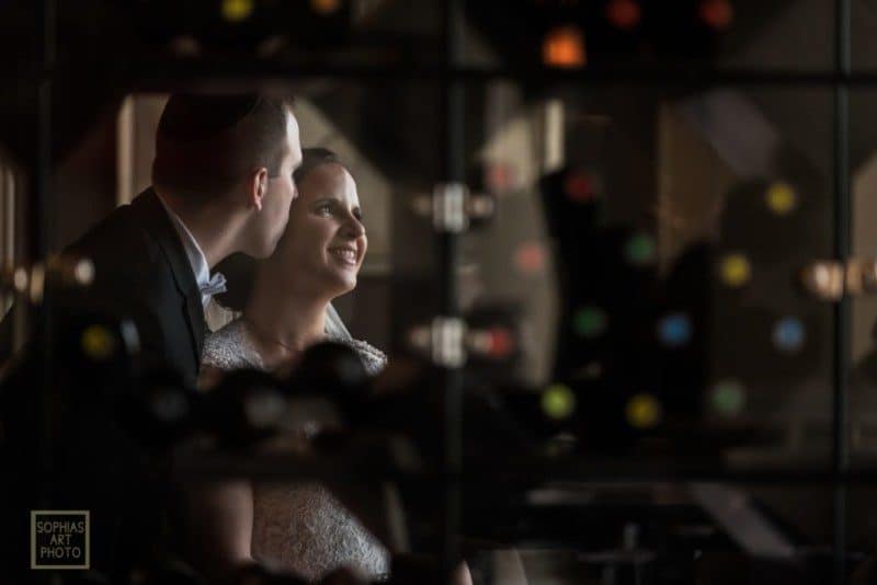 Bride and Groom in the Wine Room at the Citrus Club