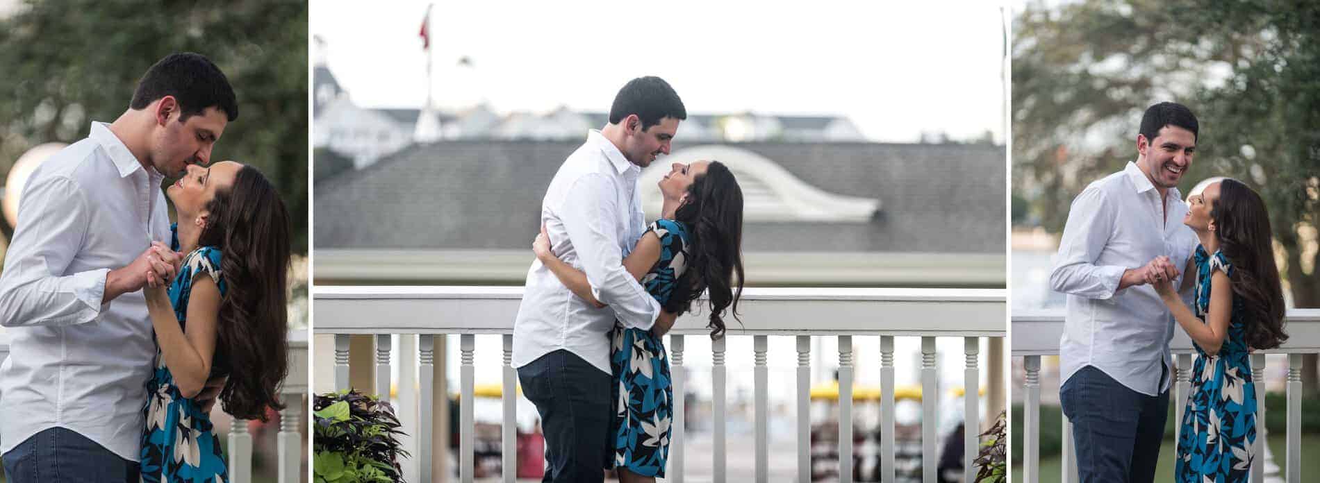 Couple at the balcony of the hotel at Disney Boardwalk
