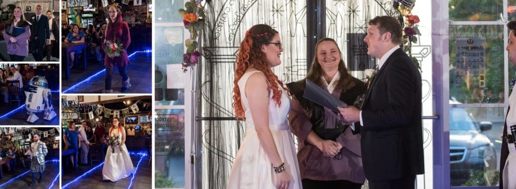 Bride and Groom reading their vows at a Star Wars Wedding