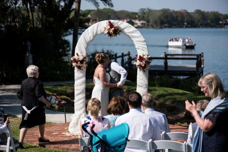 First Kiss outdoors at Vows at the Capen House
